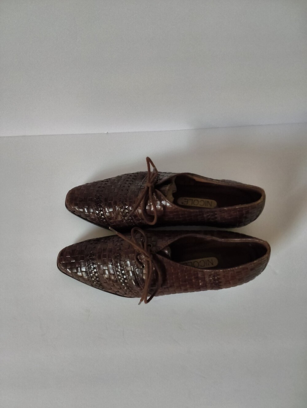 Nicole Brown Woven Leather Lace-Up Oxfords